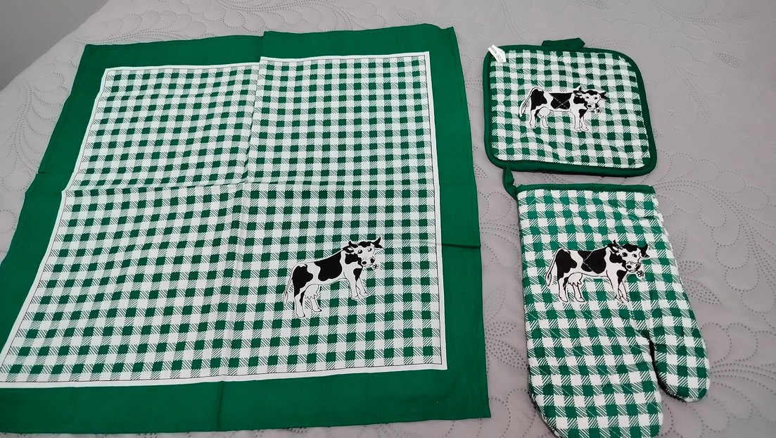 Yeşil Kareli Mutfak Önlüğü Seti - Görsel 4