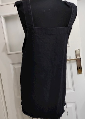 L beden Siyah Kot Midi Askılı Elbise - Görsel 4