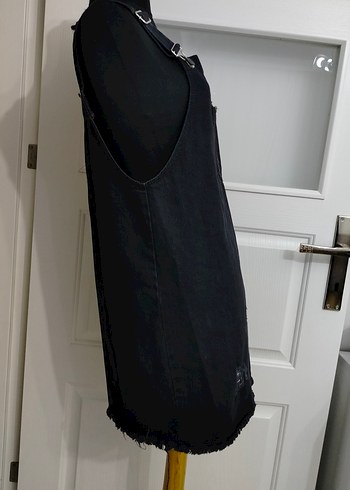 L beden Siyah Kot Midi Askılı Elbise - Görsel 3