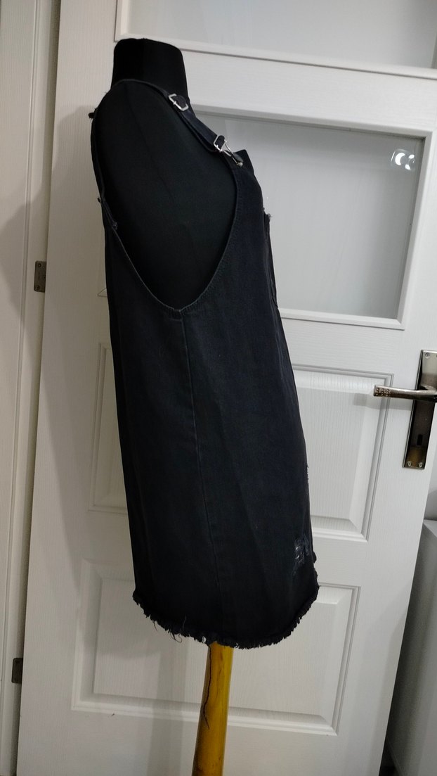 L beden Siyah Kot Midi Askılı Elbise - Görsel 3