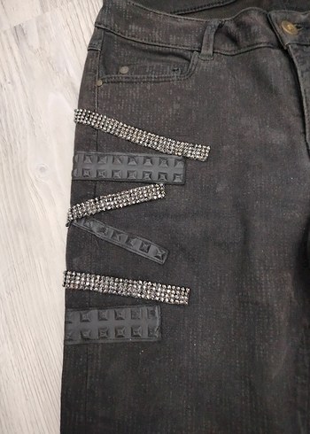 Diğer 27 beden kot Siyah Kadın Denim Pantolon, Kemerli, Midi Boy