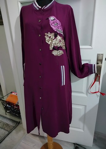 50 beden Düğmeli Uzun Mor Kadın Tunik