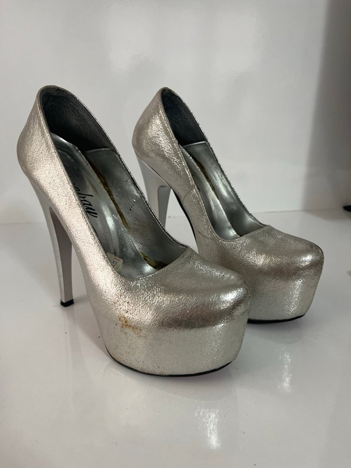 Gri Metalik Platform Topuklu Kadın Abiye Ayakkabı - Görsel 2