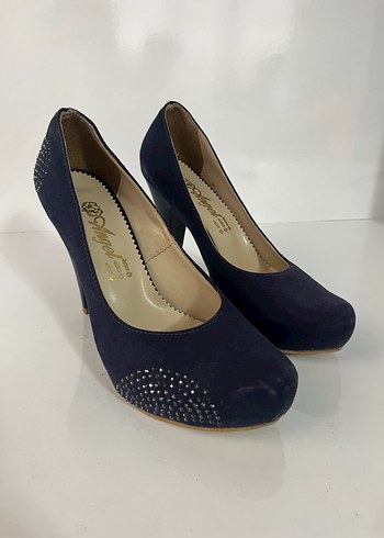 Lacivert Süet Taşlı Stiletto - Görsel 2