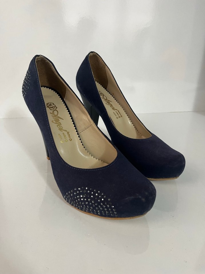 Lacivert Süet Taşlı Stiletto - Görsel 2