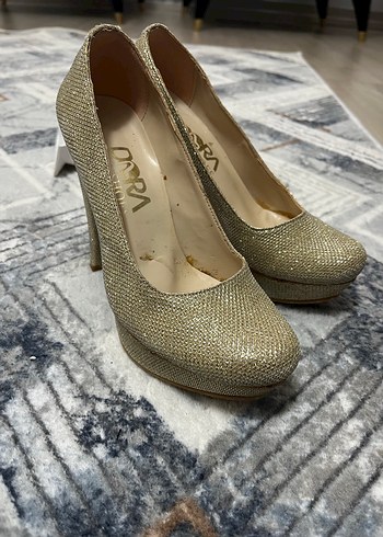 Altın Renkli Simli Yüksek Topuklu Kadın Ayakkabı - Görsel 2