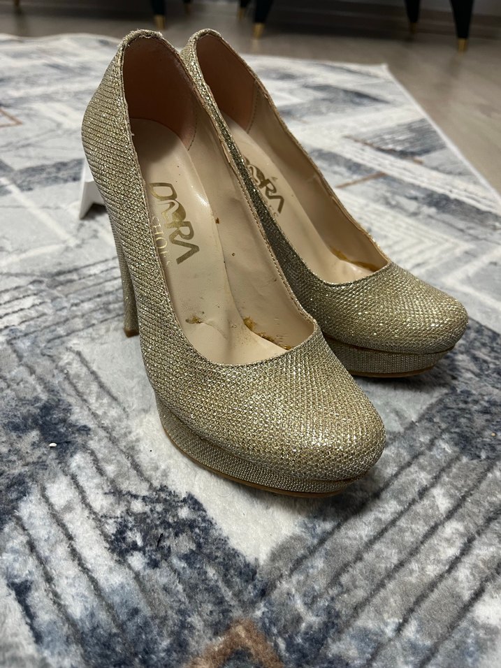 Altın Renkli Simli Yüksek Topuklu Kadın Ayakkabı - Görsel 2