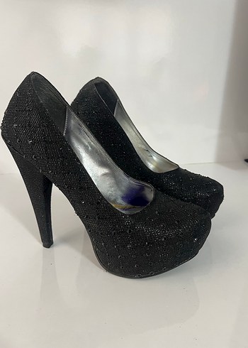Siyah Simli Platform Topuklu Kadın Ayakkabı - Görsel 2