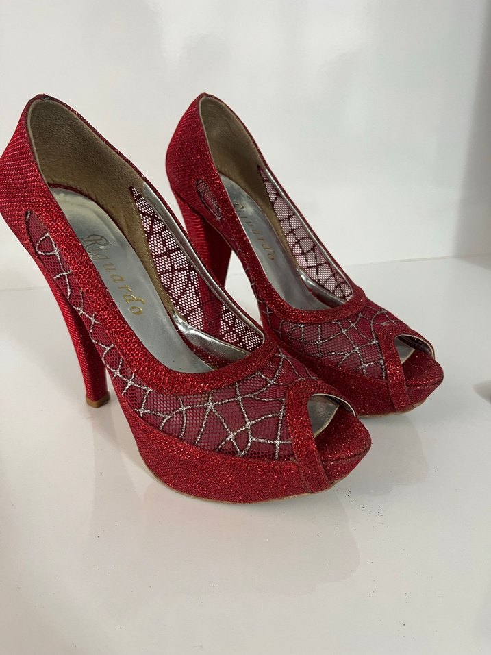 Kırmızı Platform Topuklu Dantel Detaylı Kadın Ayakkabı - Görsel 2