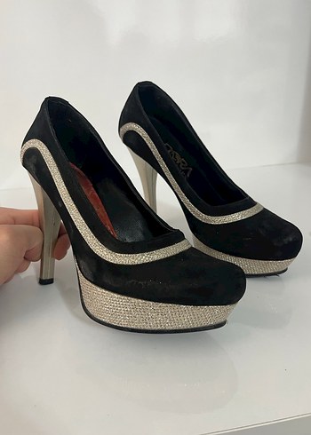 Klasik Siyah Yılan Desenli Platform Topuklu - Görsel 2