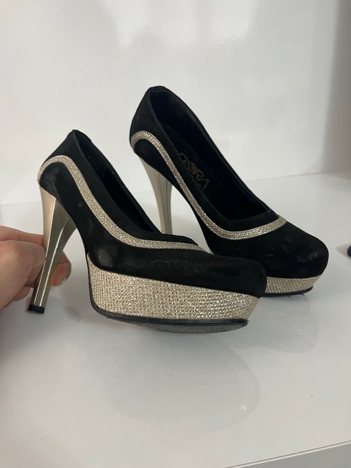 Klasik Siyah Yılan Desenli Platform Topuklu - Görsel 3