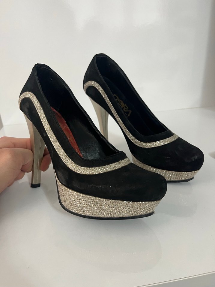 Klasik Siyah Yılan Desenli Platform Topuklu - Görsel 2