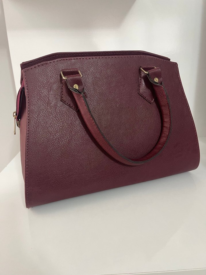 Bordo Deri İşlemeli Kadın Çanta - Görsel 2
