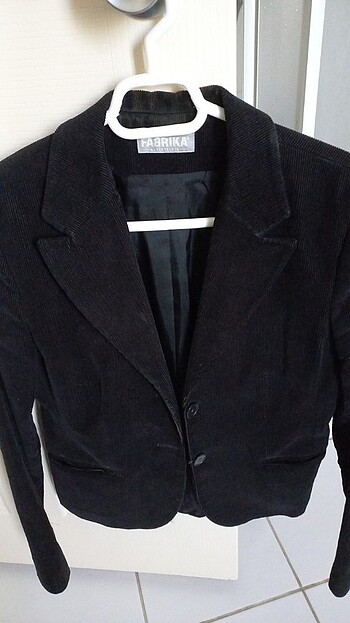 Fabrika siyah ince fitili kadife ceket - Görsel 8
