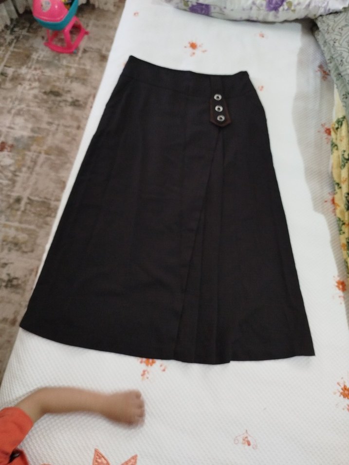 Düğmeli Kahverengi Hamile Midi Etek - Görsel 2