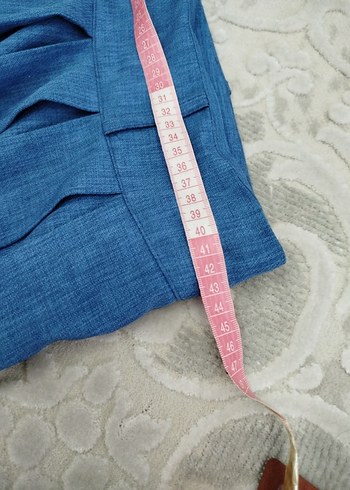 Mavi Pilili Uzun Keten Etek - Görsel 5