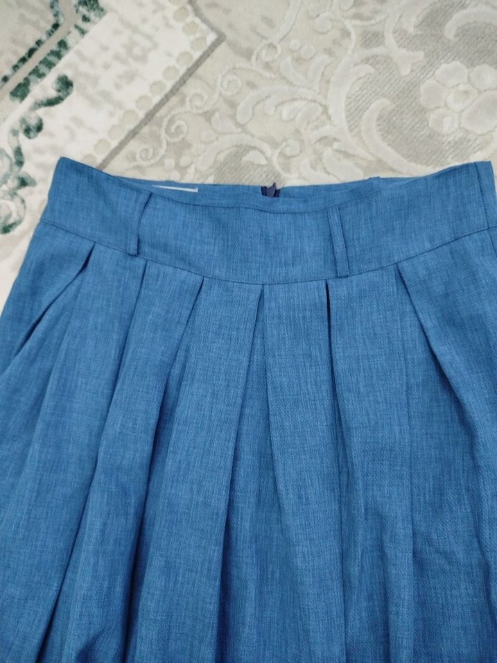 Mavi Pilili Uzun Keten Etek - Görsel 2