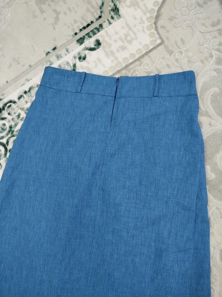 Mavi Pilili Uzun Keten Etek - Görsel 3