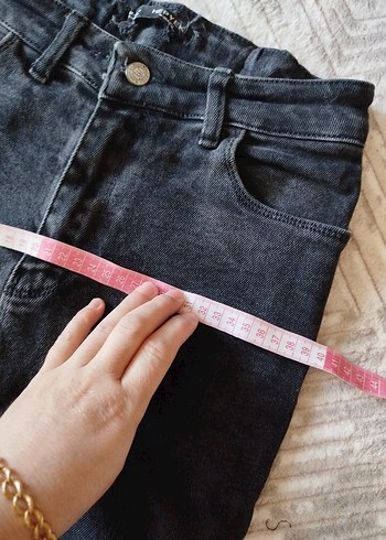 Gri Düğmeli Rahat Kesim Kadın Kot Pantolon - Görsel 6