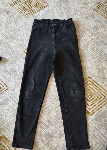 Gri Düğmeli Rahat Kesim Kadın Kot Pantolon - Görsel 3