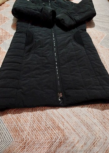 Düğmeli Siyah Uzun Kadın Mont - Görsel 2