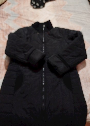 Düğmeli Siyah Uzun Kadın Mont - Görsel 6