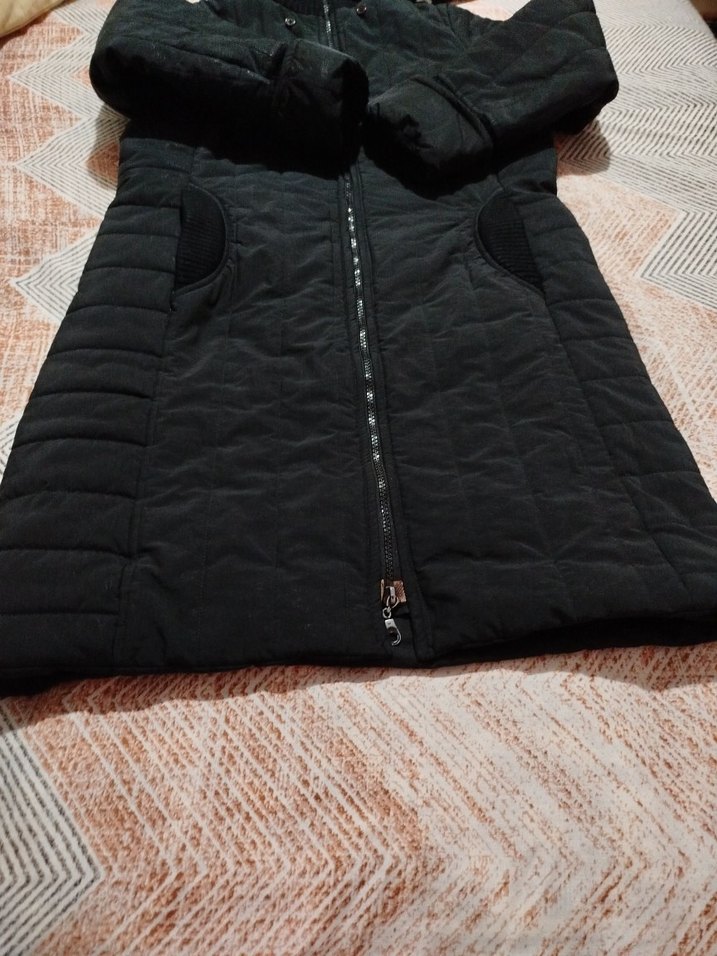 Düğmeli Siyah Uzun Kadın Mont - Görsel 2