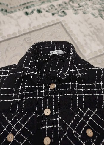 Düğmeli Siyah Ekose Kadın Gömlek - Görsel 3