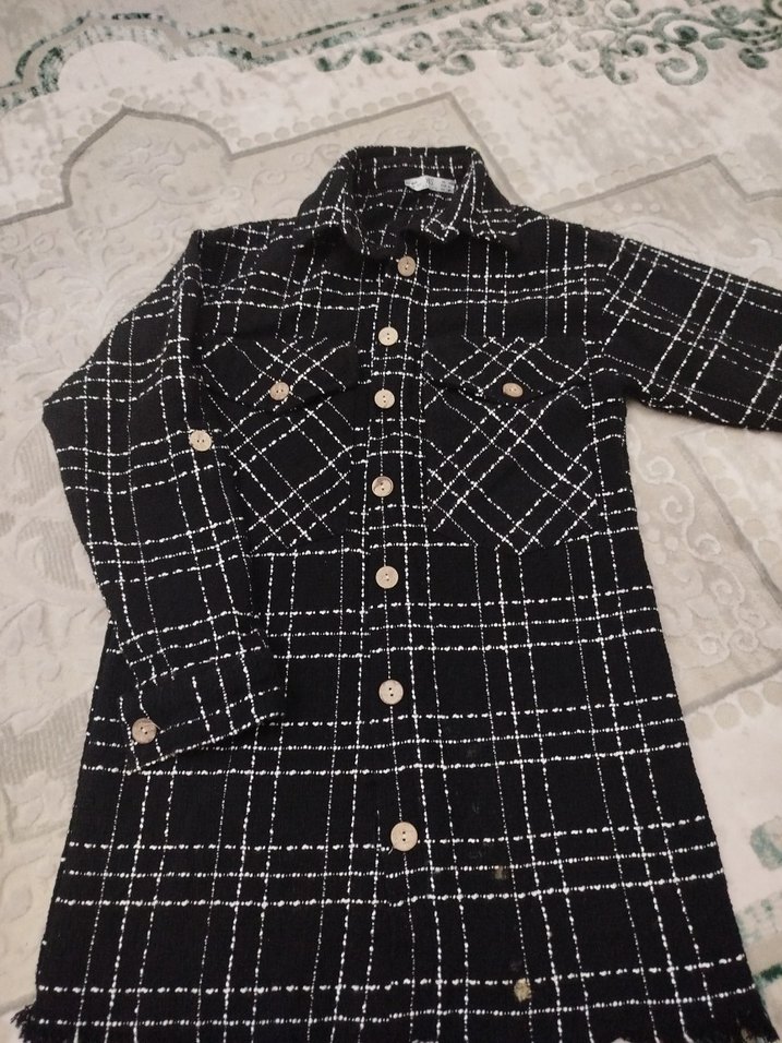 Düğmeli Siyah Ekose Kadın Gömlek - Görsel 2