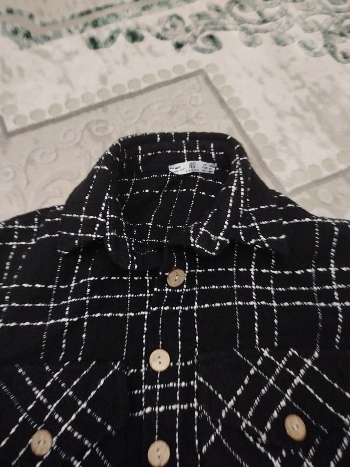 Düğmeli Siyah Ekose Kadın Gömlek - Görsel 3