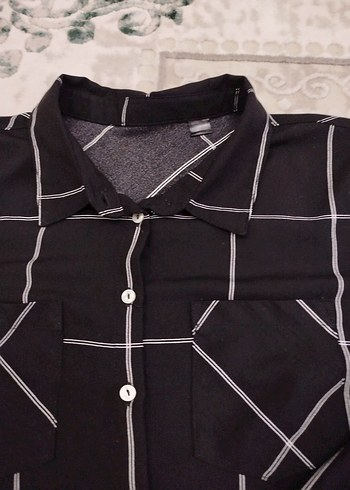 Siyah Ekoseli Kadın Uzun Kollu Gömlek - Görsel 2