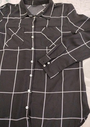 Siyah Ekoseli Kadın Uzun Kollu Gömlek - Görsel 3