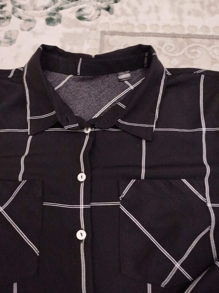 Siyah Ekoseli Kadın Uzun Kollu Gömlek - Görsel 2