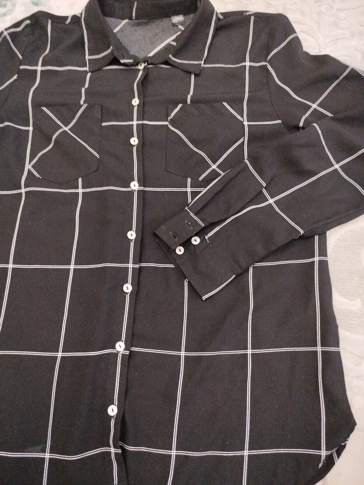 Siyah Ekoseli Kadın Uzun Kollu Gömlek - Görsel 3