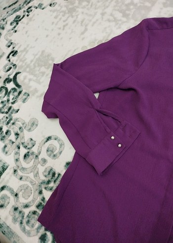 Mor Düğmeli Kadın Gömlek - Görsel 3