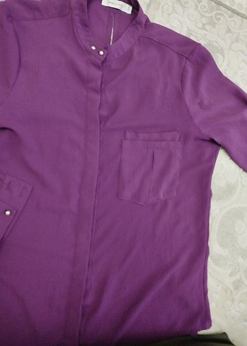 Mor Düğmeli Kadın Gömlek - Görsel 2