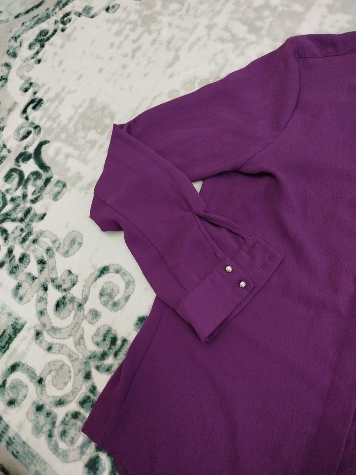 Mor Düğmeli Kadın Gömlek - Görsel 3