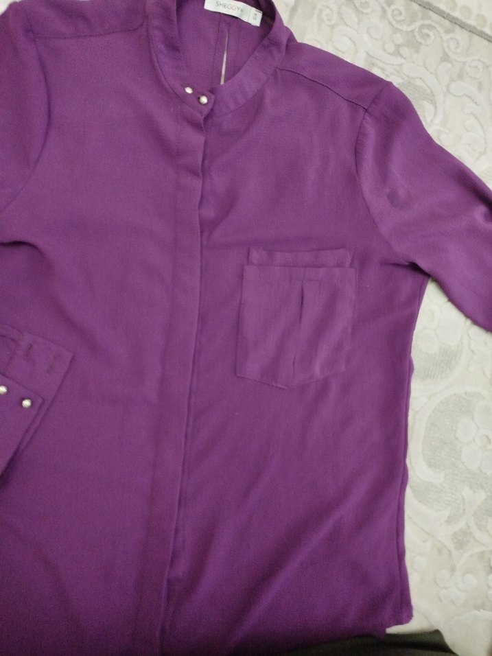 Mor Düğmeli Kadın Gömlek - Görsel 2