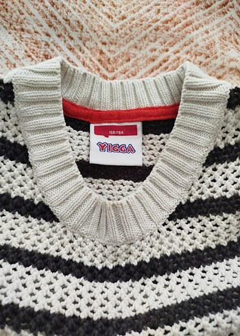 Gri Çizgili Triko Kadın Kazak - Görsel 3