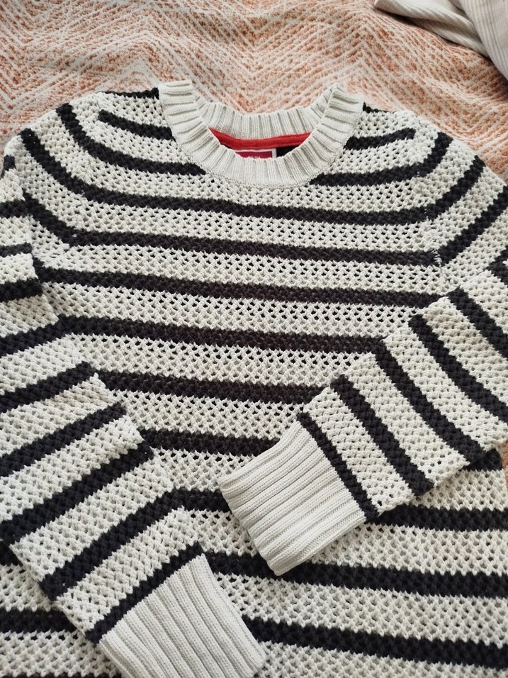 Gri Çizgili Triko Kadın Kazak - Görsel 2