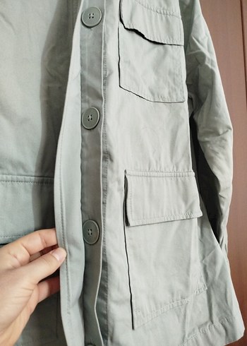 Düğmeli Bej Keten Kadın Ceket - Görsel 4