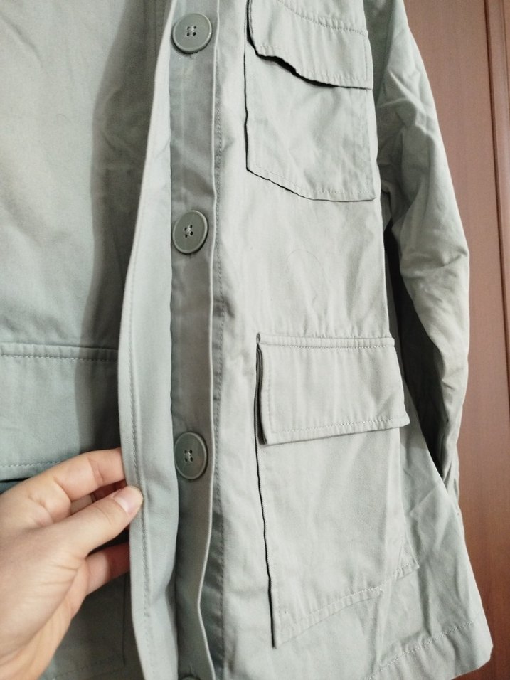 Düğmeli Bej Keten Kadın Ceket - Görsel 4