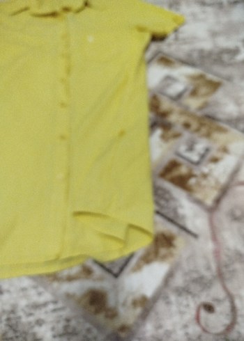 Sarı Kısa Kollu Keten Gömlek - Görsel 2