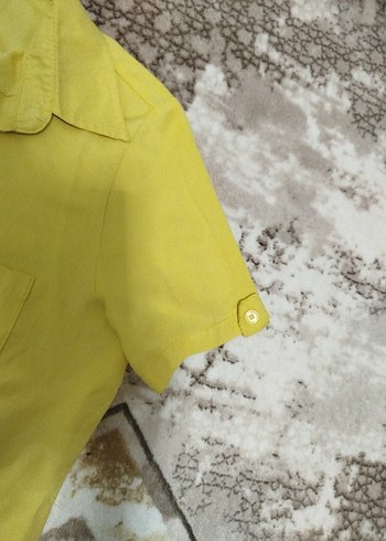 Sarı Kısa Kollu Keten Gömlek - Görsel 5