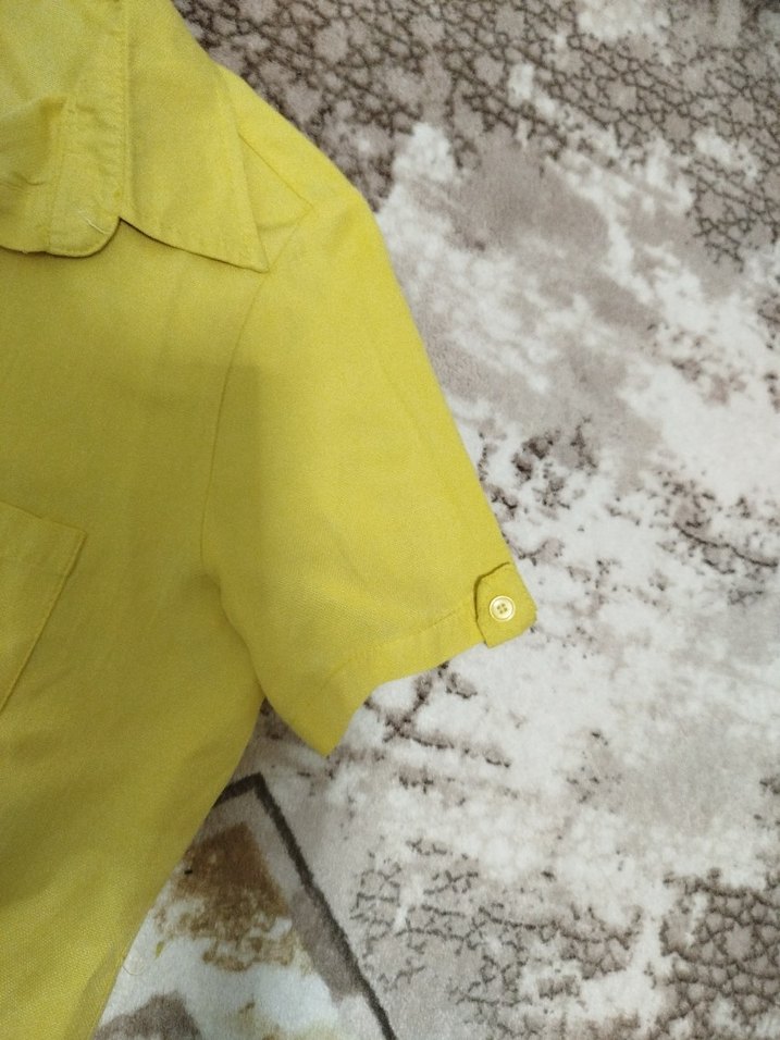 Sarı Kısa Kollu Keten Gömlek - Görsel 5
