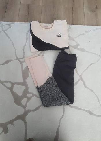 Kız Gri Baskılı Sweatshirt ve Eşofman Takımı