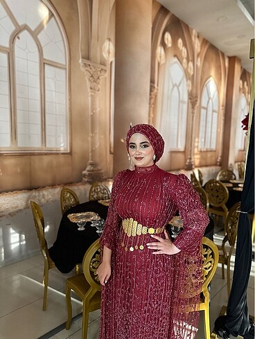 38 Beden Bordo işlemeli kaftan