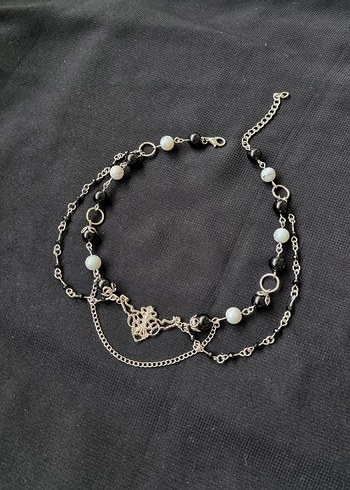 Beden İşlemeli Siyah Gotik Boncuklu Choker Kolye