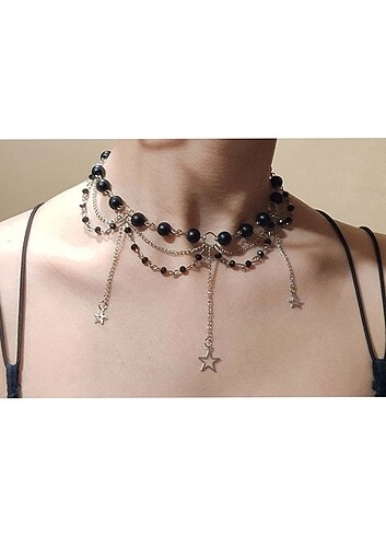 Siyah Yıldız Gothic Choker Kolye 