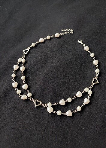 Tasarımcı Beyaz Kalp İnci Choker Kolye